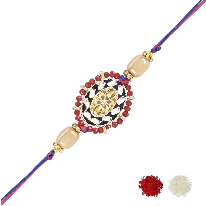 rakshabhandhan special kundan stone rakhi with roli chawal for bhaiya/brother/mens 