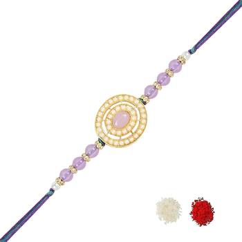 rakshabhandhan special designer handcrafted pearl beaded bhaiya rakhi with roli chawal for brother/bro/men 3