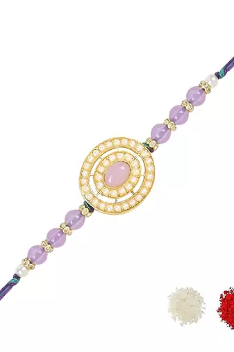 rakshabhandhan special designer handcrafted pearl beaded bhaiya rakhi with roli chawal for brother/bro/men