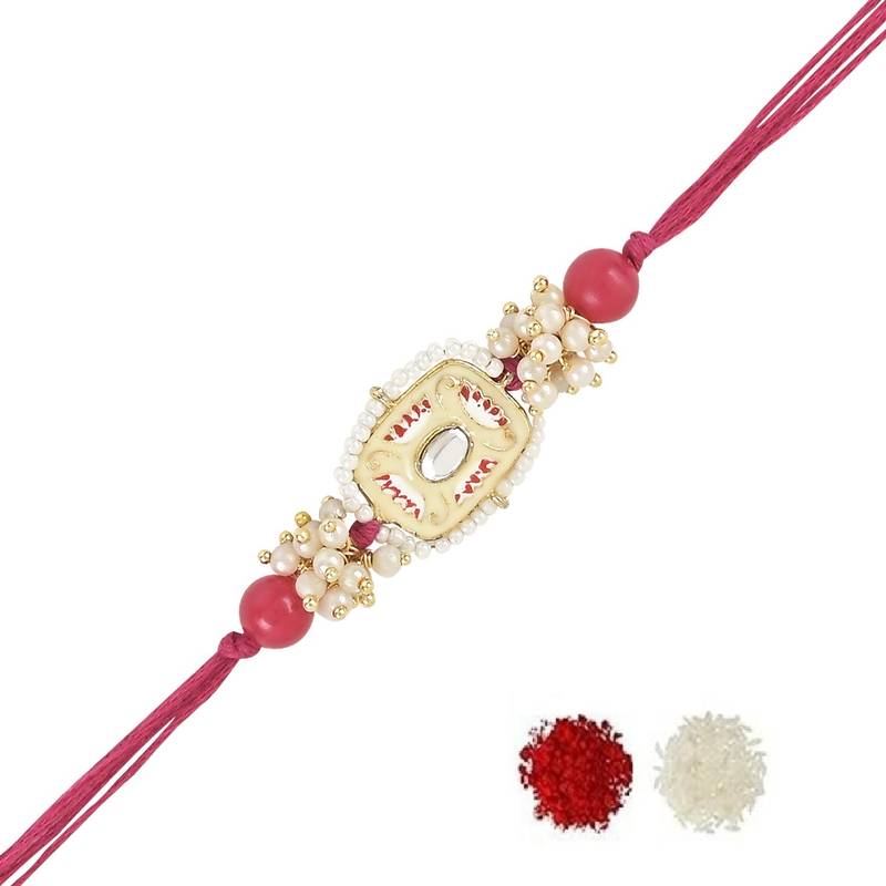 rakshabhandhan special kundan stone rakhi with roli chawal for bhaiya/brother/mens 