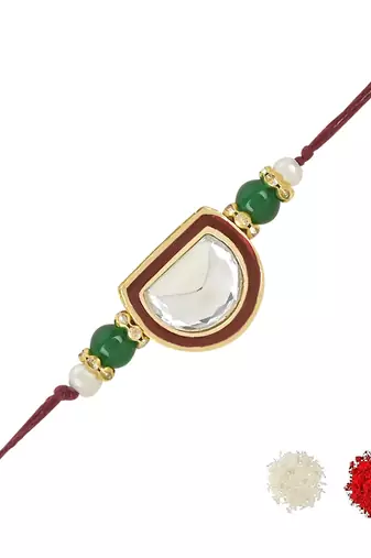 rakshabhandhan special kundan stone rakhi with roli chawal for bhaiya/brother/mens
