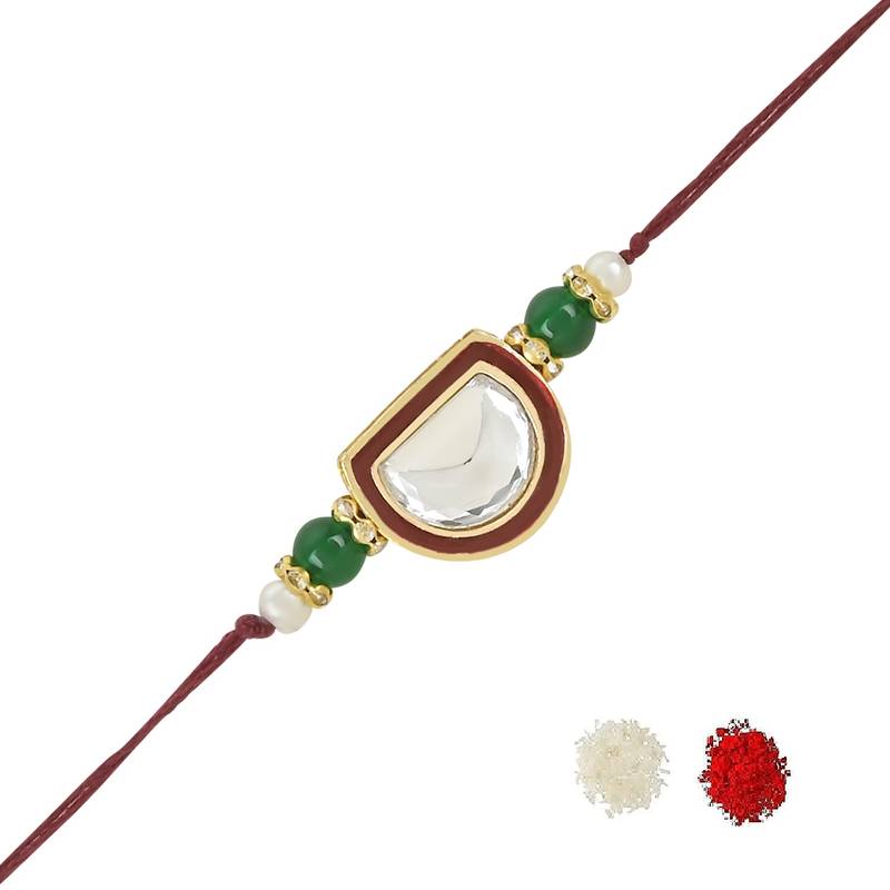 rakshabhandhan special kundan stone rakhi with roli chawal for bhaiya/brother/mens