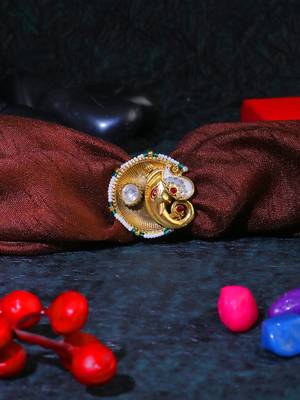 Women 24ct gold-plated stone-studded pearl-beaded handcrafted finger ring 1