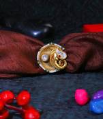 Women 24ct gold-plated stone-studded pearl-beaded handcrafted finger ring