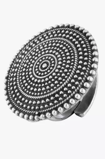 Silver-toned oxidized adjustable ring