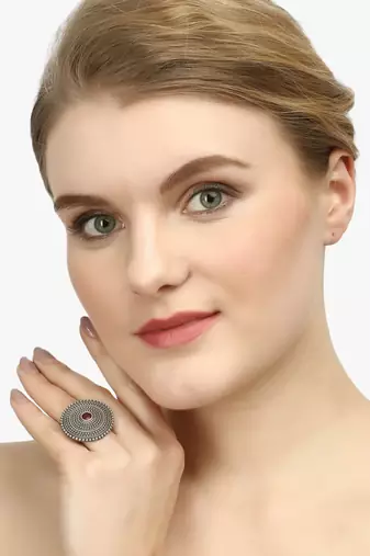 Silver-toned oxidized adjustable ring