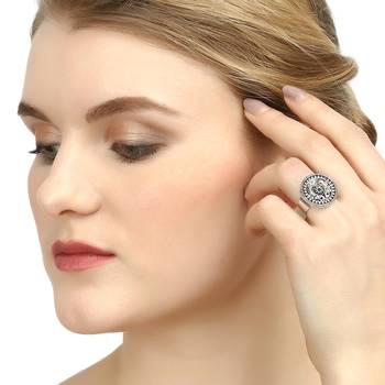 Silver-toned oxidized adjustable ring 1