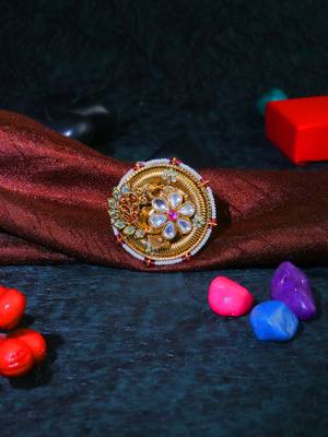 Women 24ct gold-plated kundan studded pearl-beaded handcrafted flower finger ring 1