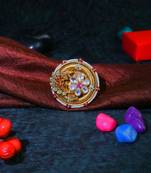 Women 24ct gold-plated kundan studded pearl-beaded handcrafted flower finger ring