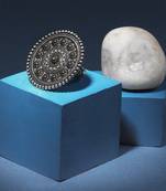 Silver plated circular dual tone adjustable finger ring