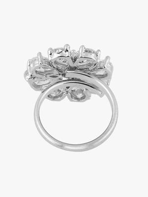White rhodium-plated ad studded floral adjustable finger ring 4