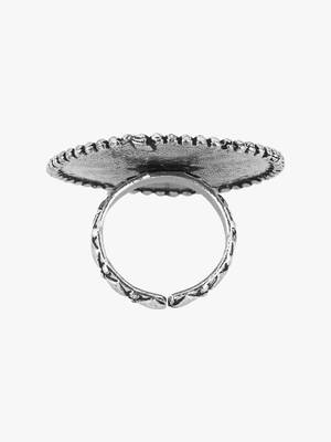 Silver plated circular dual tone adjustable finger ring 5