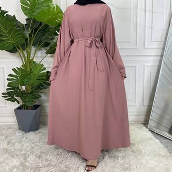 Plan Abaya with Belt and Large Sleeves Pink Color with Dupatta in Firdous Material 1