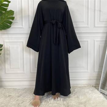 Plan Abaya with Belt and Large Sleeve Dark Black Color with Dupatta in Firdous Material 1