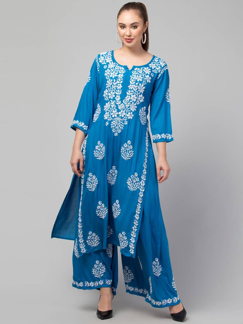 Two Pcs Suit With Hand Chikankari Work In Premium Rayon Fabric