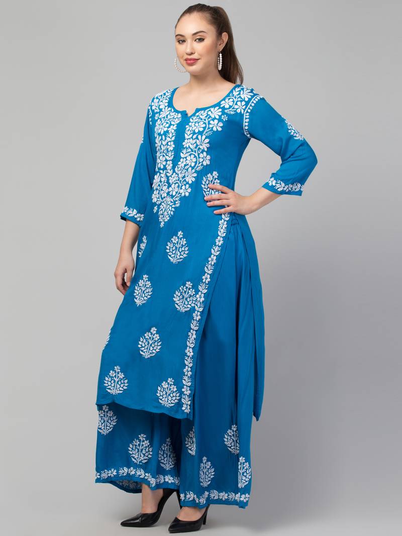Two Pcs Suit With Hand Chikankari Work In Premium Rayon Fabric