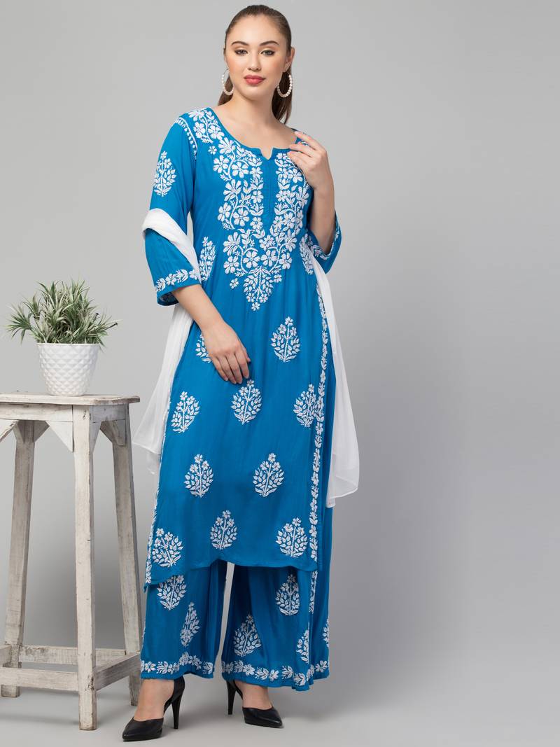 Two Pcs Suit With Hand Chikankari Work In Premium Rayon Fabric