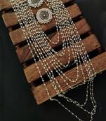 White Pearl Chain Necklace With Dual Tone Stud