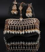 Gold Plated Kundan  Studded Necklace Set With Earrings