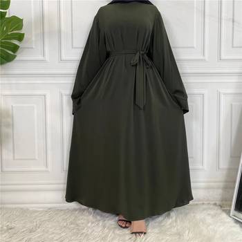 Plan Abaya with Belt and Large Sleeves Mehandi  Green Color with Dupatta in Firdous Material 1