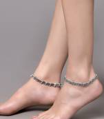 Sashagerman oxidised silver anklets pair for women, nature tribal style with elepant carvings