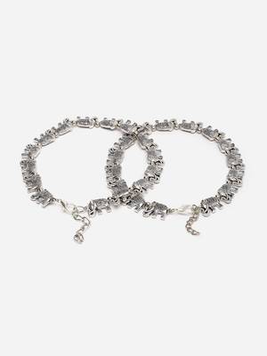 Sashagerman oxidised silver anklets pair for women, nature tribal style with elepant carvings 4