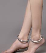Sashagerman oxidised silver floral design anklets pair