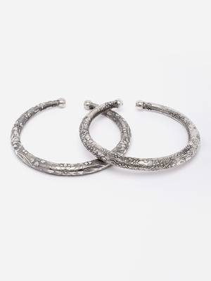 Sashagerman oxidised silver floral design anklets pair 3