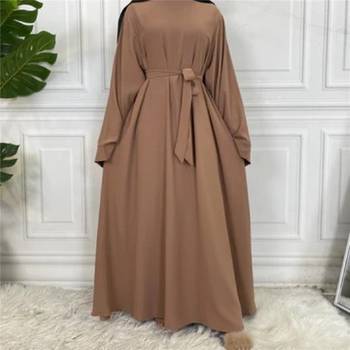 Plan Abaya with Belt and Large Sleeves Light Brown Color with Dupatta in Firdous Material 1