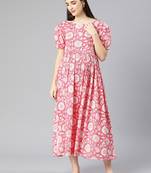 Pink floral kantha print cotton maternity dress