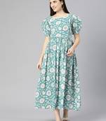 Blue floral kantha print cotton maternity dress