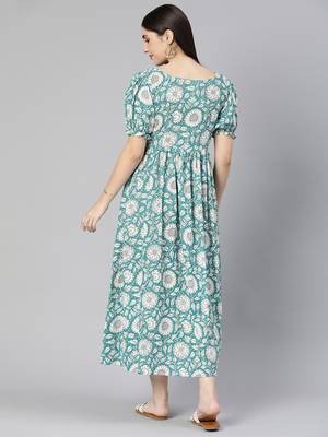 Blue floral kantha print cotton maternity dress 2