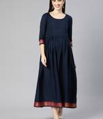 Navy blue mangalgiri cotton maternity dress