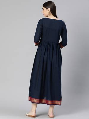 Navy blue mangalgiri cotton maternity dress 2