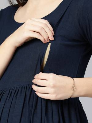 Navy blue mangalgiri cotton maternity dress 4