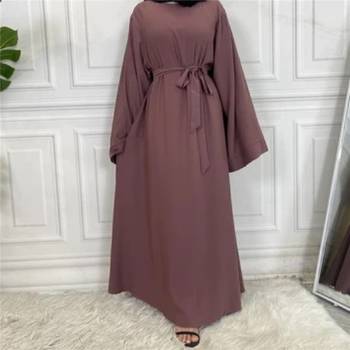 Plan Abaya with Belt and Large Sleeve  Dark Pink Color with Dupatta in Firdous Material 1