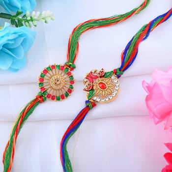 Handcrafted peacock rakhi set of 2 1