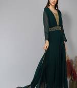 Green Embroidered Georgette A-line Kurti