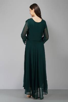 Green Embroidered Georgette A-line Kurti 2