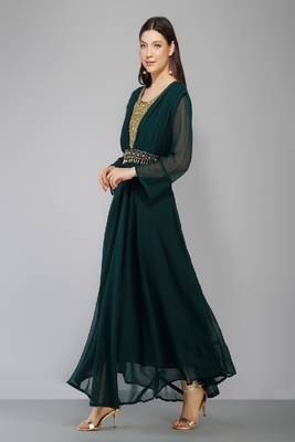 Green Embroidered Georgette A-line Kurti 4