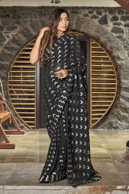 Light Blue Georgette Seuance Saree With Blouse Piece 1