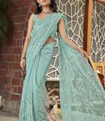 Manohari Light Blue Net Base Soft Organza Seuence Saree With Blouse Piece
