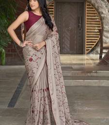 Beige Poly Georgette Sequence And Embroidery Saree With Blouse Piece