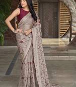 Beige Poly Georgette Sequence And Embroidery Saree With Blouse Piece