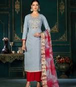 Blue Colour Ethnic Woven And Embroidery Work Casual Salwaar Kameez