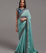 Sky Zari Lace Designer Embroidered Blouse With Belt Party Saree