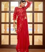 Stylish Designer Red Premium Saree For Party Looks