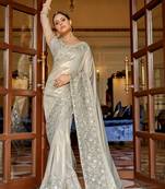 Stylish Designer Grey Colour Premium Saree For Party Looks