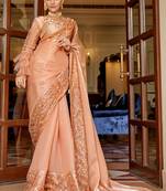 Stylish Designer Peach Premium Saree For Party Looks