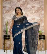 Teal Blue Colour Dazzling Bollywood Style Partywear Saree